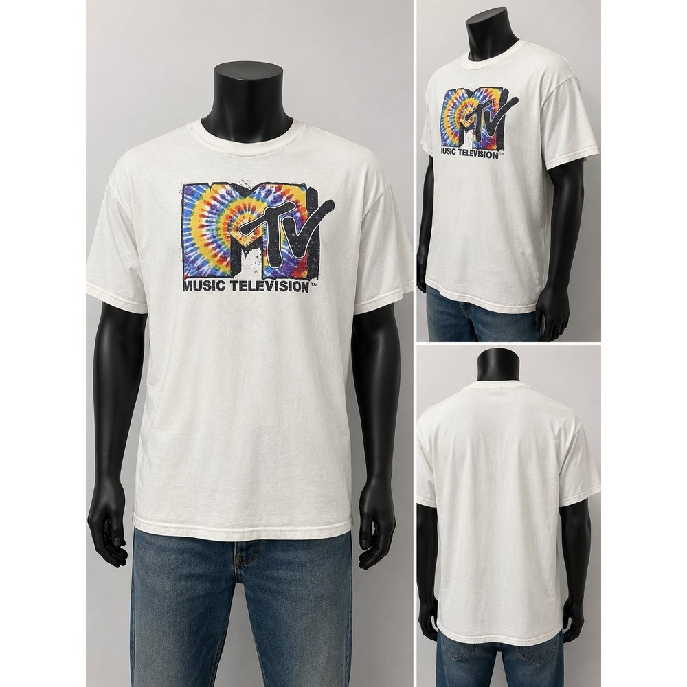 MTV Music Television Tie Dye Logo T Shirt White 2XL Graphic Tee 2020 Cotton